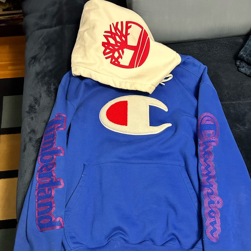 Medium Blue Champion X Timberland Hoodie